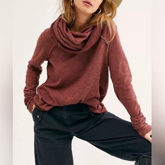 Free People Sweaters - Free People Beach Cocoon Cowl Neck Pullover - Terracota Saffron Burgundy Wine